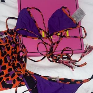Emilio Pucci Purple & Orange Patterned Triangle Bikini